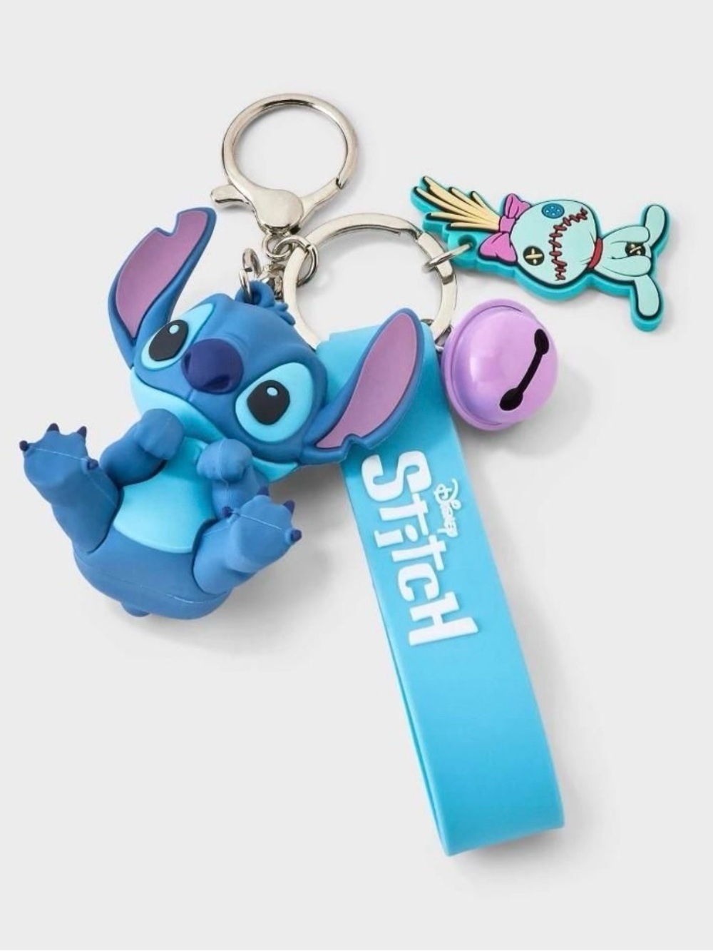 Disney Stitch Keychain with Purple Bell and Blue Strap